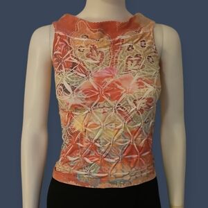 BOHO CHIC Y2k Sleeveless Floral Cowl Neck Puckered Bodycon Cropped Top